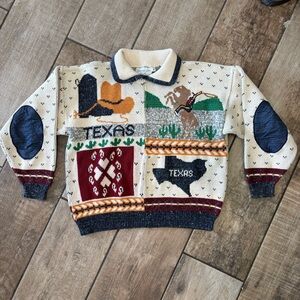 Vintage Sweater Loft Texas cowboy chunky knit collar granny sweater women Size M